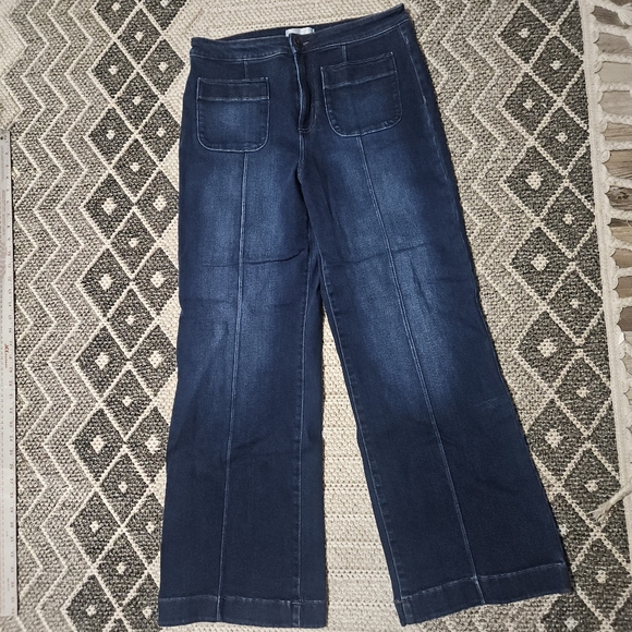 LC Lauren Conrad Wide Leg Super High Rise Trouser Dark Blue Jeans - Picture 2 of 15